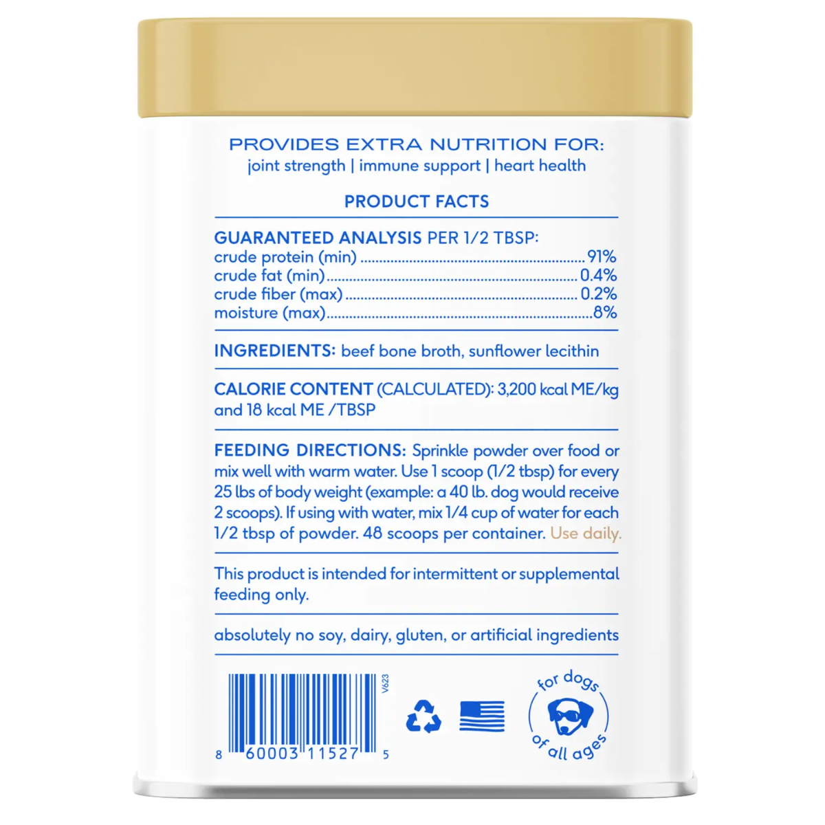 Beef Bone Broth Powder, Grain-Free Food Topper: Small