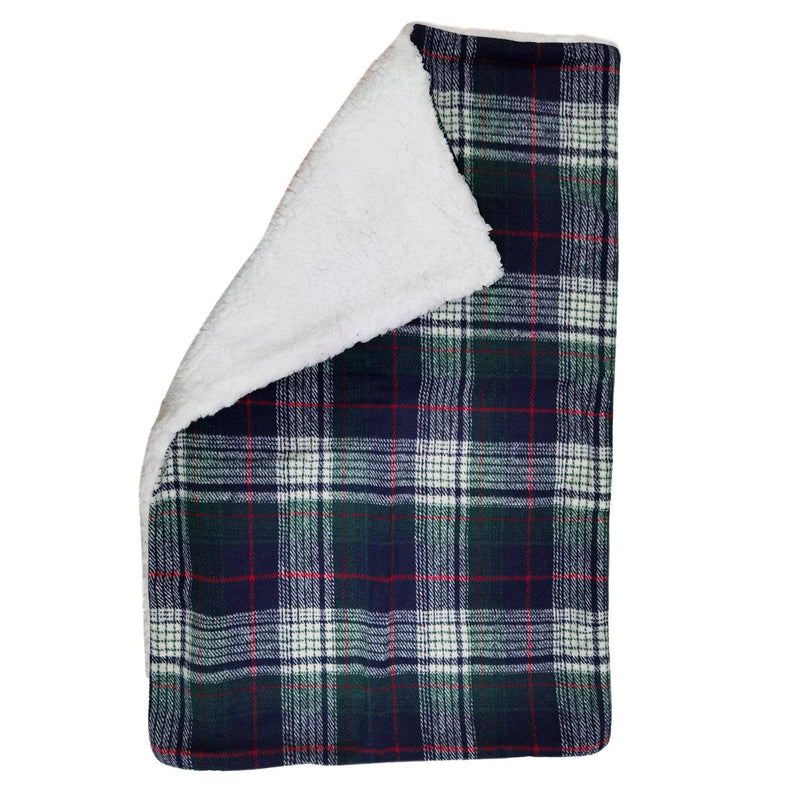 Sherpa-Lined Dog Blanket - Blue & Green Plaid